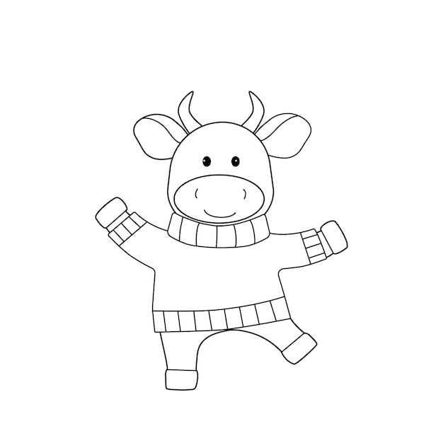 Танцующий бык в свитере черный очертания простой силуэт милого животного