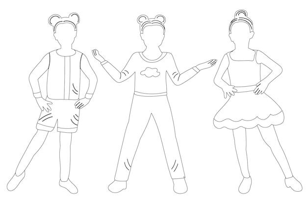 Dancing children sketch outline isolated vector