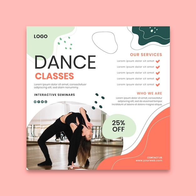 Dancing classes squared flyer template