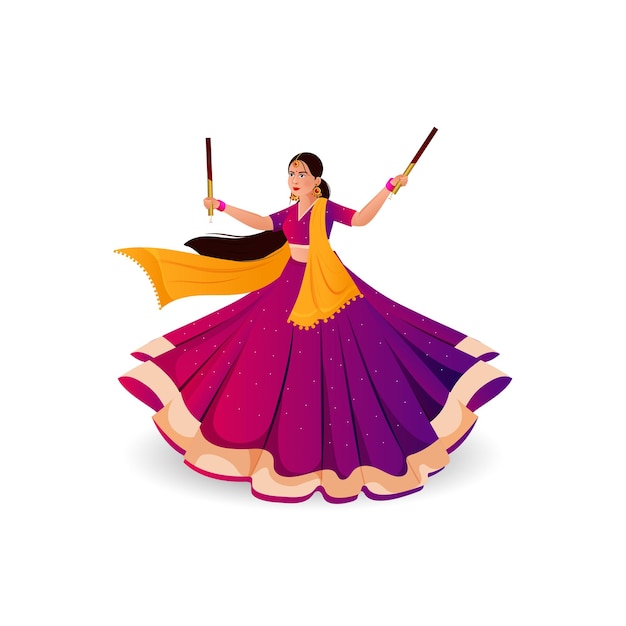 행복한 Navratri를 위해 Dandiya 밤에 Dandiya 커플 댄스