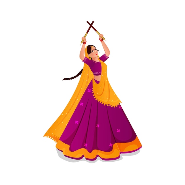 Vector dancing dandiya girl at dandiya night for happy navratri