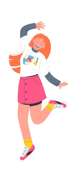 Vector dancing girl character flat illustration