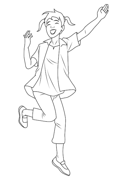 A dancing girl illustration in outline and vector