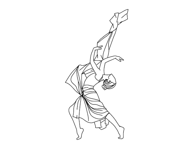 Dancing girl line art illustration