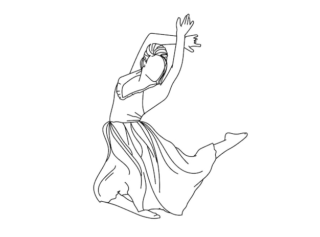 Vector dancing girl line art illustration