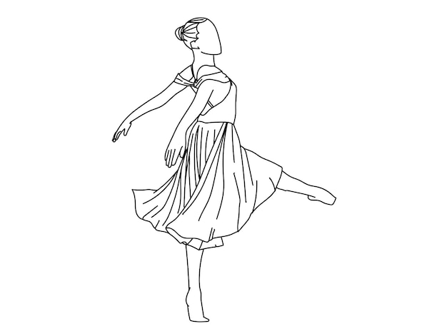 踊る女の子 ライン アート イラスト