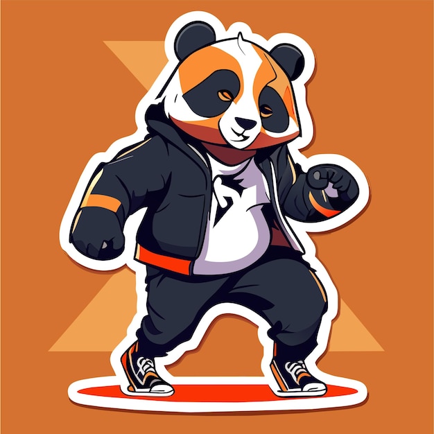 Dancing grizzly bear hand drawn flat stylish cartoon sticker icon concept isolated illustration