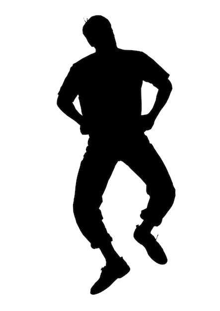 Силуэт танцующего парня на белом фоне Векторная иллюстрация в плоском стиле