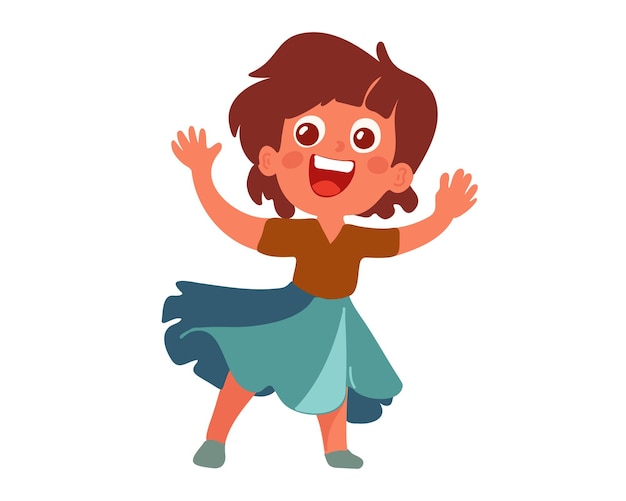 Dancing happy little girl vector illustration