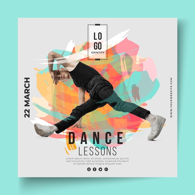 Vector dancing lessons template square flyer