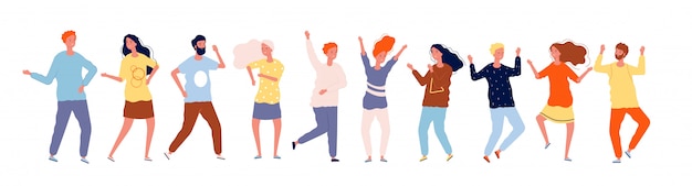 Vector dancing people. characters crowd party dancing happy adults male female  illustrations