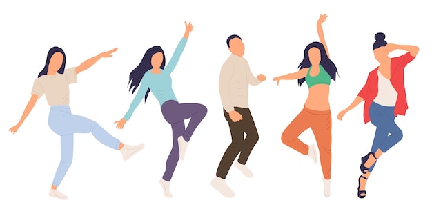 Vector dancing people in flat style isolated vector