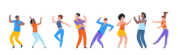 Vector dancing people. happy trendy men, women dancers, group of happy young people enjoying dance.