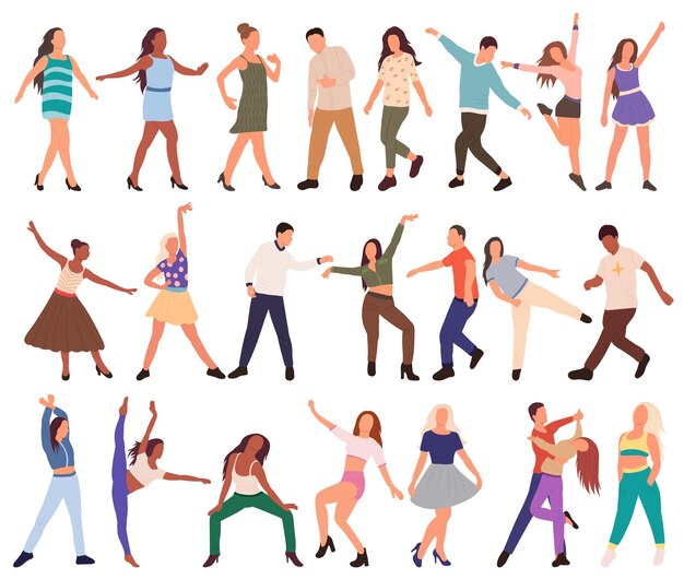Dancing people set on white background isolated vector