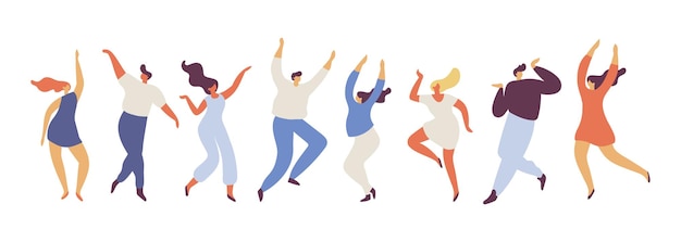 Dancing people silhouette flat vector set Party x9