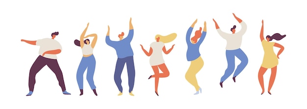 Dancing people silhouette flat vector set Party x9