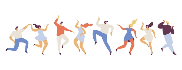 Силуэт танцующих людей с плоским векторным набором Party x9