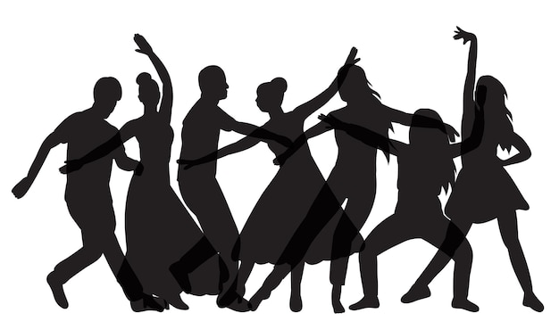 Vector dancing people silhouette man and woman