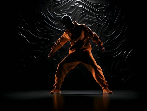 Dancing person in orange clothes in the dark