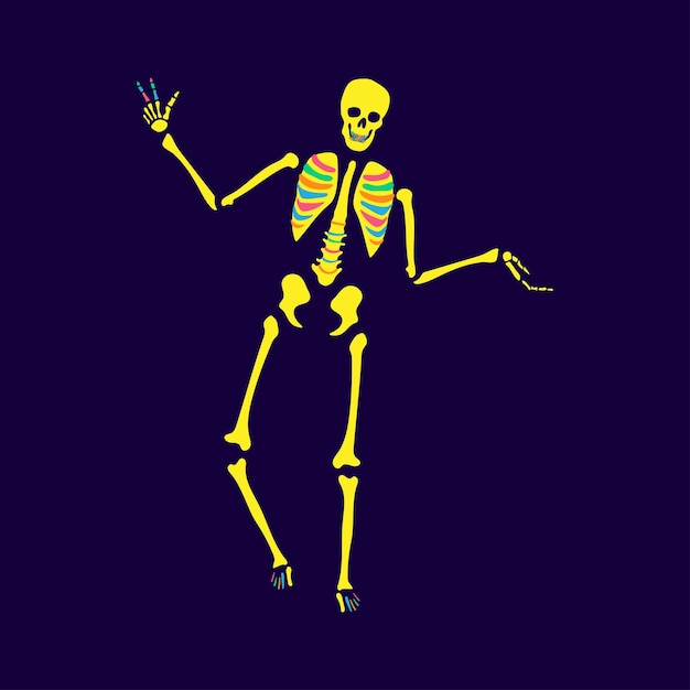 Vector dancing skeleton vector illustration of funny multicolored skeleton