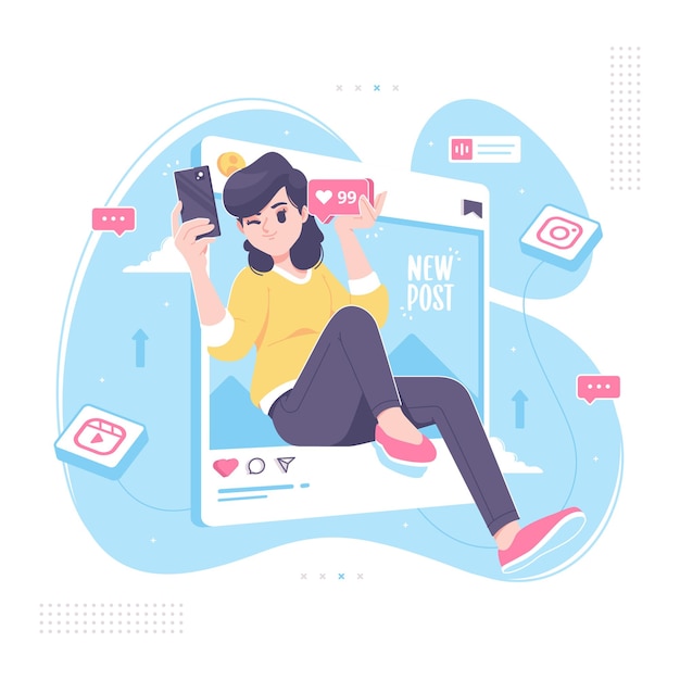 Dancing trend on social media illustration background