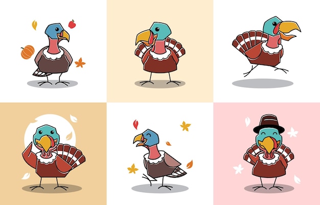 Dancing turkey bird female autumn fall thanksgiving character cartoon