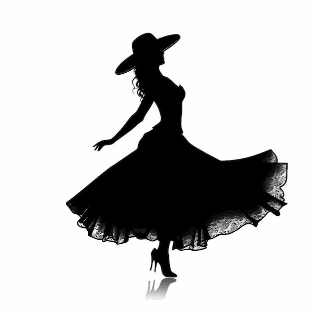 Donna danzante ragazza silhouette nera opera d'arte vettoriale isolato clipart bianco e nero