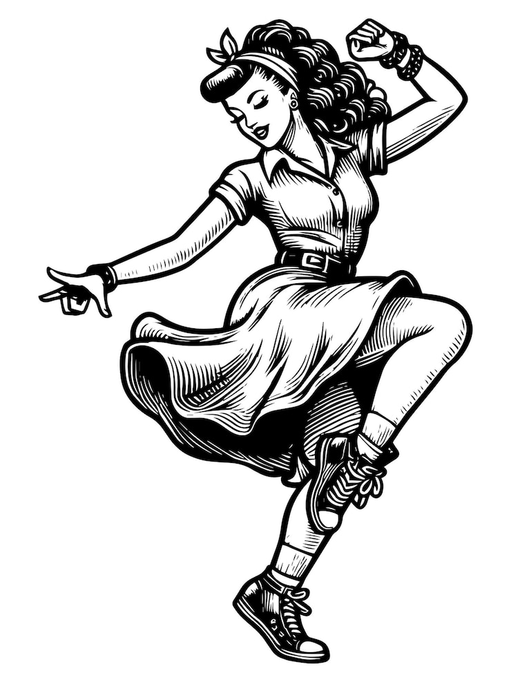 Vector レトロスタイルで踊る女性 ベクトルジェネレーティブai