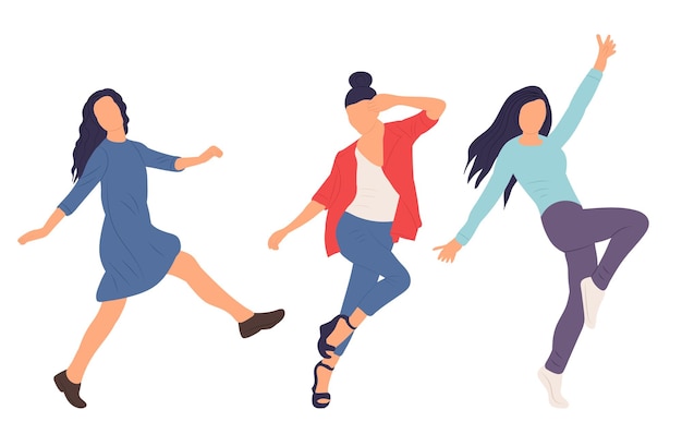 Dancing women on a white background in a flat style isolated vector