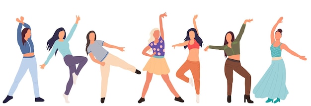 Vector dancing women on white background isolated