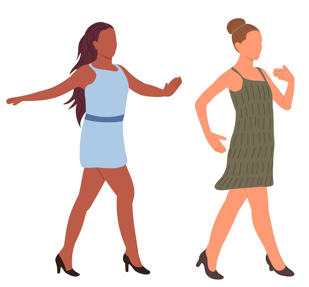 Vector dancing women on white background isolated