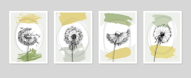 Dandelion Abstract Hand Painted Illustrations for Wall Decoration, Postcard, Social Media Banner