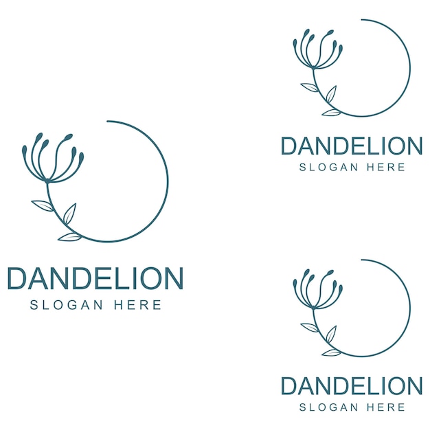 Логотип цветка одуванчика и шаблон векторной иллюстрации дизайна символов