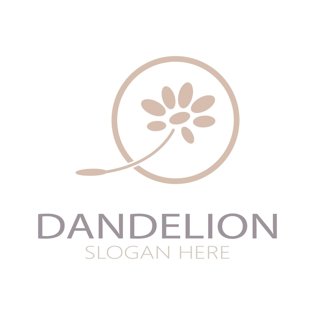 Dandelion flower logo with stem and leaves Using modern vector concept design symbol icon illustration