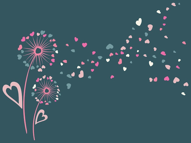 ベクトル タンポポのハーブ、草原の花のイラスト。タンポポの吹く植物と花の柔らかい背景。
