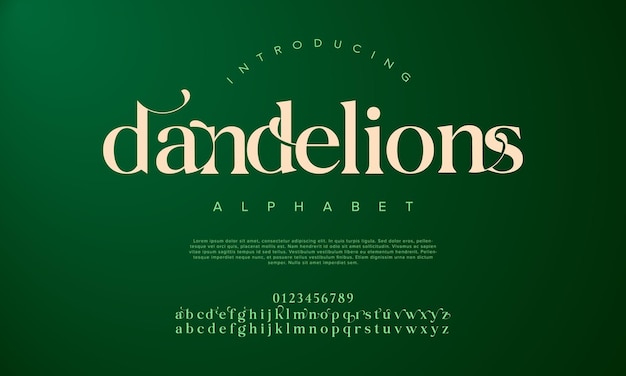 Vector dandelions premium luxe elegante alfabet letters en cijfers vintage bruiloft typografie klassiek