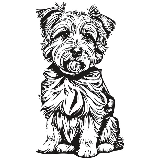 Вектор логотипа собаки денди-динмонт-терьер черно-белый винтажный милый собачий голова с выгравированной реалистичной породой домашнего животного