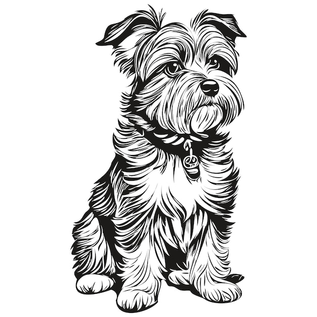 Vector dandie dinmont terriers hond gezicht vector portret grappige omtrek huisdier illustratie witte achtergrond schets tekening
