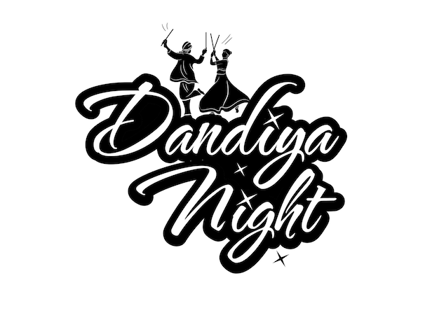 Dandiya Night-belettering met een paar dansende schaduwillustratie