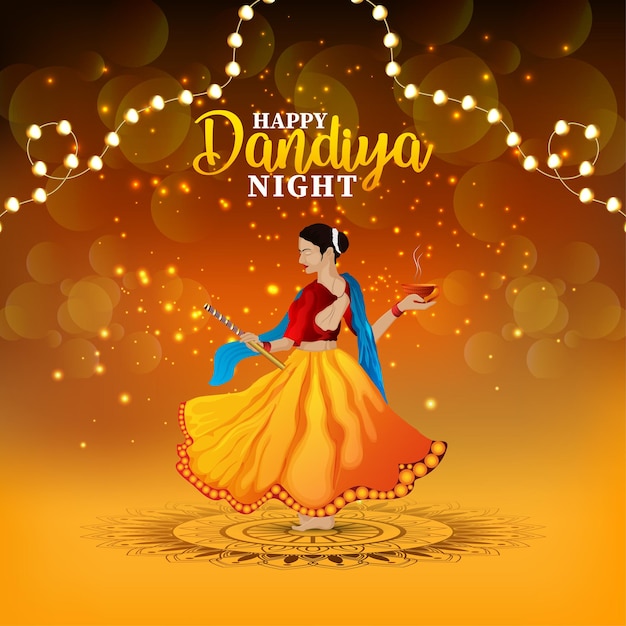 Vettore biglietto di auguri per la celebrazione della notte di dandiya con illustrazione vettoriale