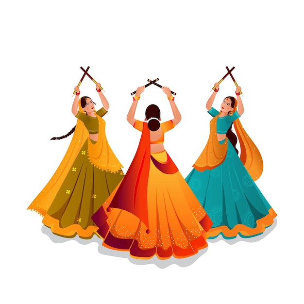 Vector dandiya night dancing vector illustration for happy navratri