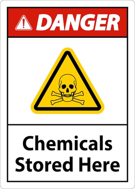 Vector danger chemicals stored here sign on white background