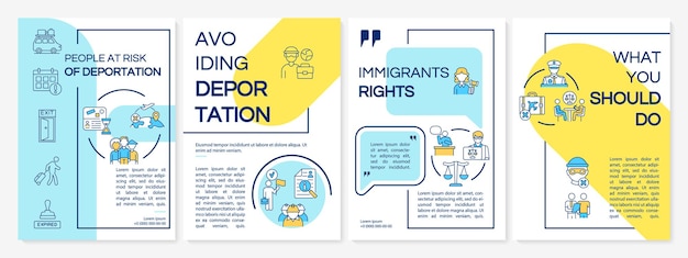 Vector danger of deportation brochure template. avoid departure. flyer, booklet, leaflet print, cover design with linear icons. vector layouts for presentation, annual reports, advertisement pages