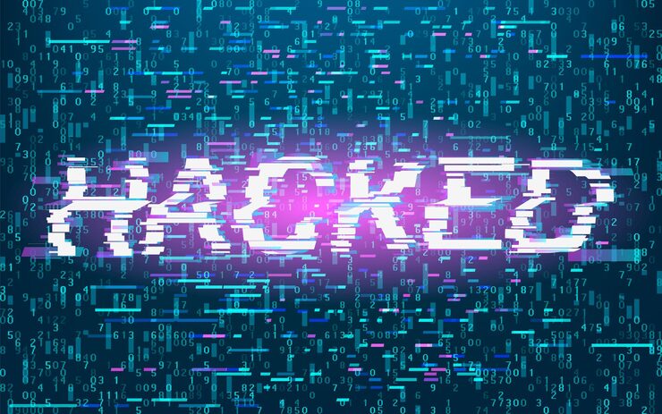 Vector danger, glitched attention. computer hacked symbol in glitch style. programming, hacker and coding error concept