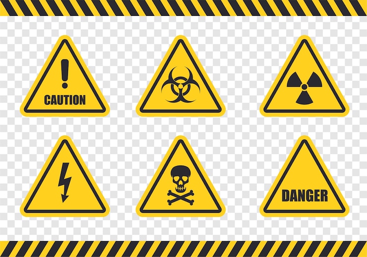 Vector danger grunge vector signs hazard warning attention sign with exclamation mark symbol radiation