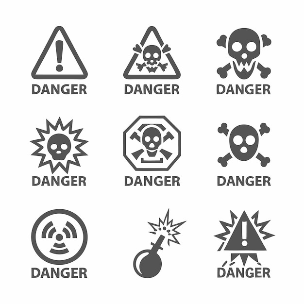 Vector danger icon set vector