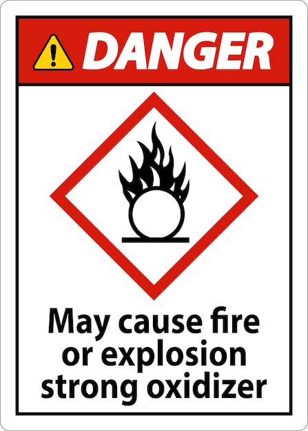 danger may cause fire or explosion sign on white background