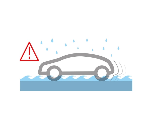 Danger of rain in the car. Flood damage, rainy and careful driving. Illustration modern drawing.