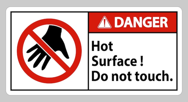 danger sign hot surface do not touch on white background