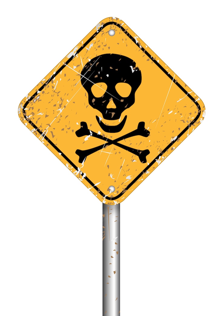Vector danger skull pole warning sign symbol, vector grunge style
